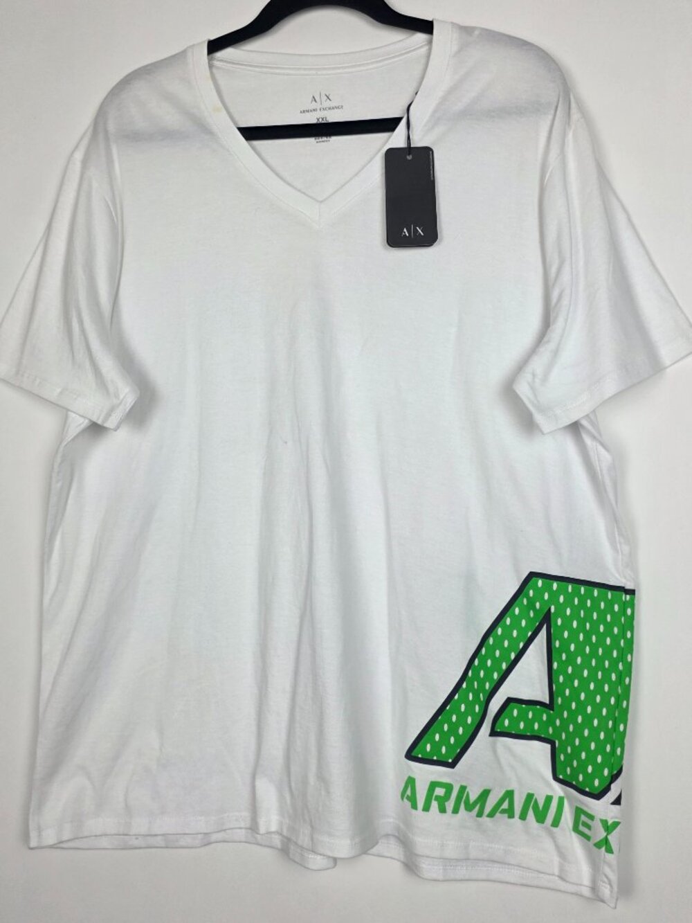 Armani Exchange AX Preppy V Neck Mens 2XL Short Sleeve White Graphic T Shirt